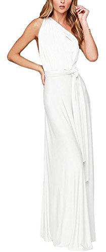 Donne Trasformare/Infinity Vestito Vita Alta Convertible Multiway Avvolgere Damigella d' Onore Formale Maxi Abiti Lunghi Bianco S