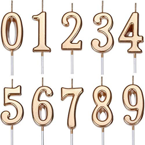 Feelairy 10 Stücke Geburtstagskuchen Kerzen Zahlen, Geburtstag Zahl Kerzen Nummer Kerze 0-9 Glitter Cake Topper Alles Gute zum Geburtstag Kuchen Topper für Geburtstagtorte Kuchen Party (Champagner)