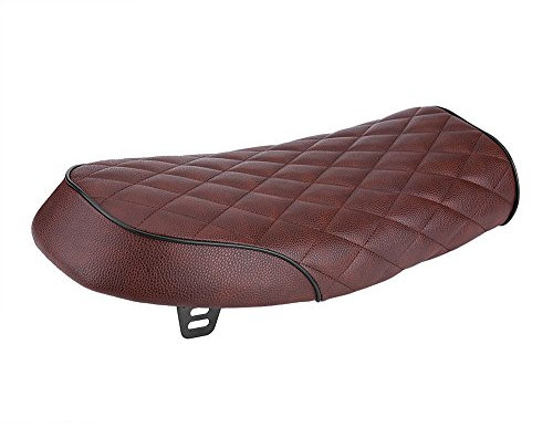 KIMISS Motorrad Sea, PU Leder Motorrad Sitzpolster Vintage Cafe Racer Sitz Flachsattelkissen für CG125 GN CG CB400SS(Braun)