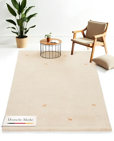 carpetfine Wollteppich Gabbeh Uni Beige 200x250 cm | Moderner Teppich für Wohn- und Schlafzimmer
