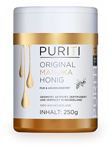 PURITI Manuka Honig MGO 100+ 250g aus Neuseeland mit zertifiziertem Methylglyoxal Gehalt - Laborgeprüft, Direktimport, reines Naturprodukt, frei von Zusatzstoffen