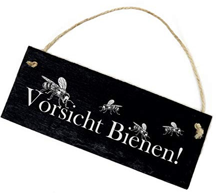 Schild Schiefertafel - Vorsicht Bienen ! - Warnschild Türschild Imker 22 x 8 cm