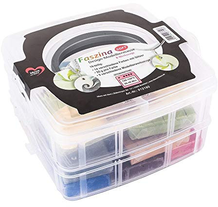 Ideen mit Herz Faszina Soft Set de paillettes | 770 g de pâte à modeler | argile polymère | argile souple | 14 couleurs de 55 g | Durcissant au four | 23 pièces | avec 5 outils de modelage