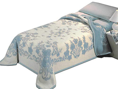 GC ARREDOCASA Coperta Lana Matrimoniale Pura Vergine 450 gr/mq con Lavorazione Floreale - Azzurro - 100% Made in Italy - Coperta Calda Invernale Soffice