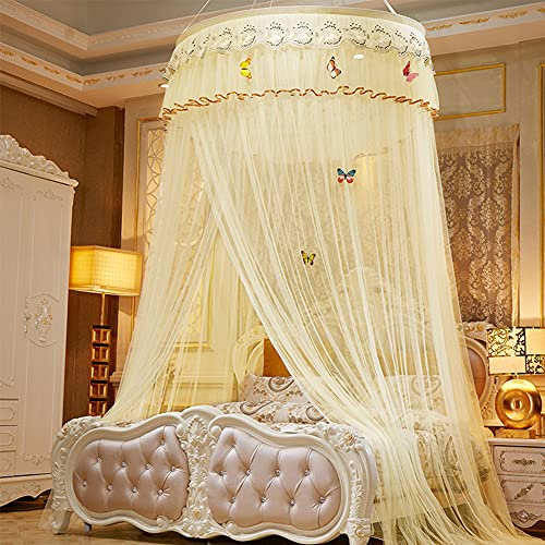 NDYD Hängendes Universal-Kuppel-Moskitonetz Einfache Installation Hängendes Betthimmel-Netz Boden-Moskitonetz Für Einzel- Bis King-Size-Betten Hängematten Kinderbetten,Gelb
