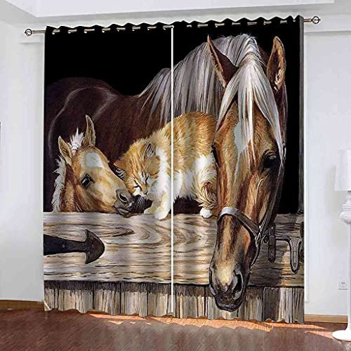 NPBSHZ Verdunkelungsvorhang Kinderzimmer Ösen Gardinen Pferdestall Tierpferd Thermovorhang Schallschutz für Dekorieren Wohnzimmer Schlafzimmer 2 Paneele 170x200cm (B x H)