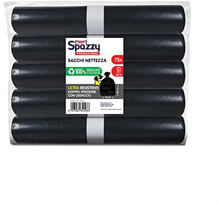 Domopak Spazzy Professional, 110 L, Lot de 5 paquets de 15 sacs ultra résistants (total de 75 sacs)