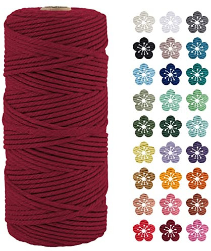 LEREATI Makramee Garn 3mm x 100m Weinrot Baumwollkordel Natur Baumwollseil Farbig Baumwollgarn, Macrame Cord 3mm für DIY Geflochten, Makramee Deko, Hängepflanze, Wandbehang, Vorhang