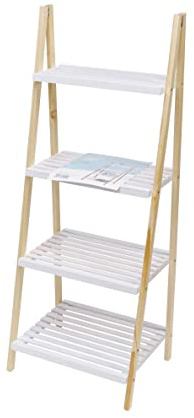 thesecrethome.es - Estantería de Madera - Estantería Tipo Escalera con 3 o 4 Baldas - Estantería de pie para almacenaje - Decoración Salón, Dormitorio, Despacho (4 baldas, Natural/Blanco)