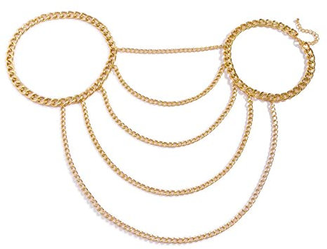 Inateannal Punk Multilayer Body Chain Gold Shoulder Chain Necklace Layered Tassel Shoulder Harness Sexy Bra Chain Statement Shoulder Necklace Jewelry for Women