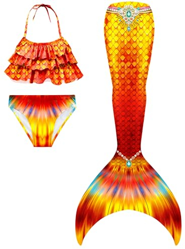 SPEEDEVE Meerjungfrauenschwanz Mädchen 3pcs Bikini Set,ohne Monoflosse,No fin-j26,130