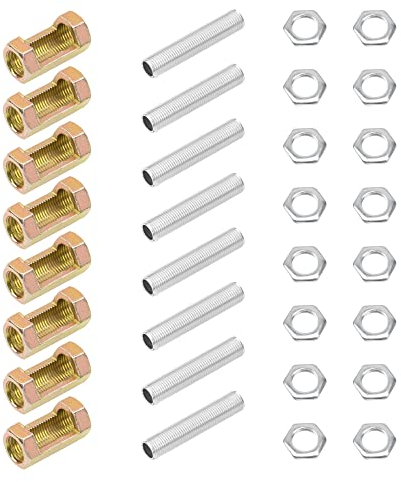 Rrina 8 Sets M10 Lampenrohr-Reparaturteile, M10 x 30 Sechskantmutter, M10 x 50 alle Gewindelampenrohrnippel, M10 Sechskant-Kontermutter