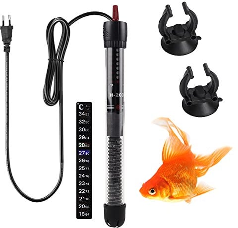 ZJRung Riscaldatore per Acquario Regolabile 120L 100W Aquarium Heater con Indicatore di Temperatura e 2 Ventose per Serbatoi di Pesce e Acquario (20-34°C/EU Plug)