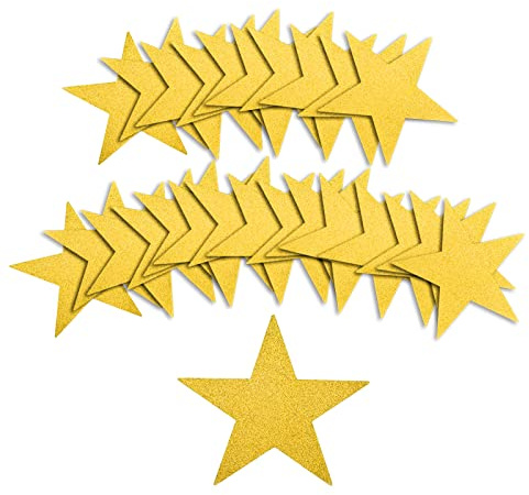 50 Stück Glitzer Sternausschnitte, 15,3cm Weihnachten Deko Sterne Glitzer Papierausschnitte in Sternform für Schwarzes Brett Klassenzimmer Wand Partybedarf (Gold)