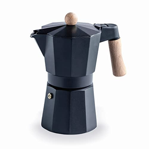 Lacor - 62046 - Cafetière italienne Trento noir, Cafetière express, Fonte d’aluminium, Convient à tous les types de feux inclus Induction, Capacité 6 tasses, Finition Noir mat