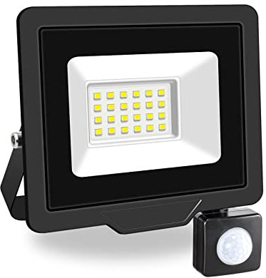 PICAA 20W LED Strahler mit Bewegungsmelder Außen,2000LM Außenstrahler 6000K Kaltweiß Scheinwerfer, IP65 Wasserdicht Fluter, Ideale Aussenleuchte für Garten, Innenhöfe, Garage, Haus, Hotel (1 Stück)