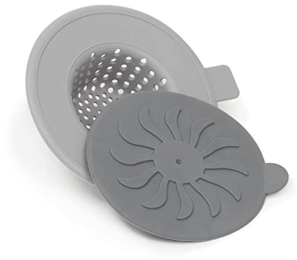 Flexible Grey Silicone Sink Strainer and Stopper for Kitchen Drains by Home Basics | Prevents Clogs and Keeps Sink Clean - Durable and Easy to Clean - Universal Fit