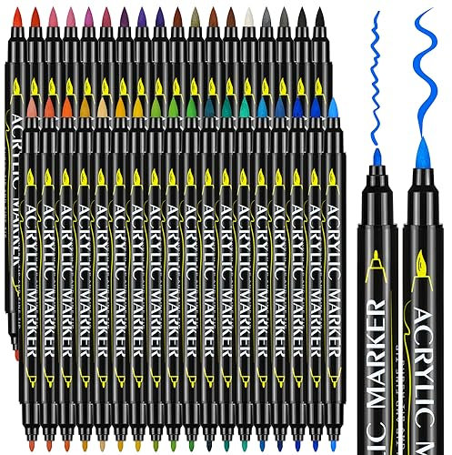 CeleMoon 36 Colors Acrylic Paint Pens, Dual Tip Painting Markers Set with Fine & Brush Tips for Wood, Easter Egg, Canvas, Stone, Rock Painting, Glass, Ceramic Surfaces, DIY Crafts Making Art Supplies