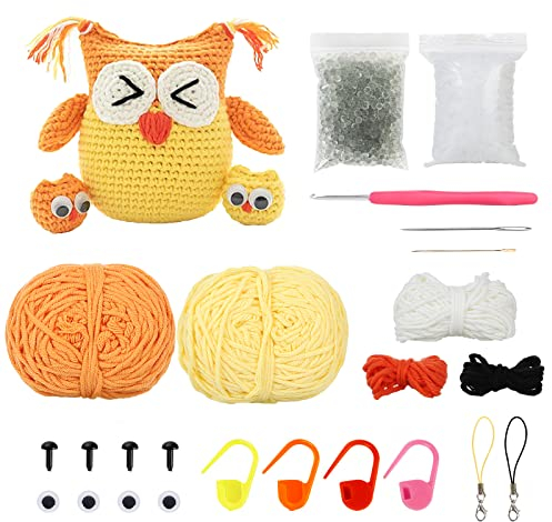 Warooma Häkelset für Anfänger, Eule, Stofftier-Set, Strickzubehör für Kinder, Erwachsene/Experten, All-in-One-Häkelset mit Garn, Haken, Nadeln, Zubehör