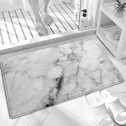 ANNKOOT Badematte, rutschfest Waschbar Badezimmerteppich 60x100 cm,Weißer und Grauer Marmor,Badvorleger mit Wasserabsorbierenden, Weichen Mikrofasern für Badewanne, Dusche und Badezimmer