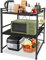 LZQ Mikrowelle Regale,Bäckerregal Kitchen Storage Rack,Erweiterbares Mikrowellenregal Microwave Shelf 2-stufiges,Küchentischregal aus Kohlenstoffstahl,Mini Backofen Halterung für kleine Küche Schwarz