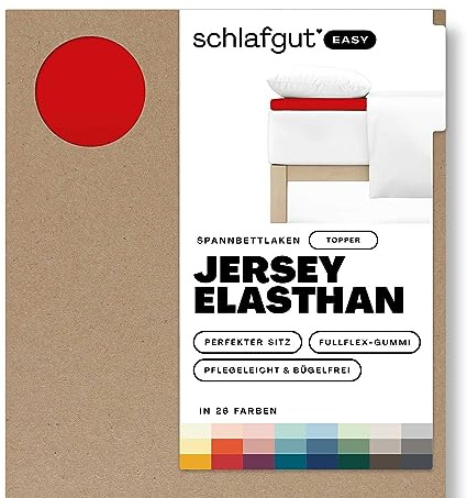 Schlafgut Easy Jersey Elasthan Topper Spannbettlaken 90x190 bis 100x220 Red Deep, Spannbetttuch aus superweicher Baumwolle mit Elasthan