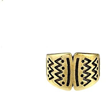 CHICNET Handgefertigte Ear Cuff Messing Ohrmanschette Boho Tribal Design, Dread Beads Perlen Ethno-Gravur Ohrring Piercing Damen Herren Ohrklemme gold antik