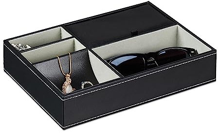 Relaxdays Schmucktablett, 5 Fächer, moderne Schmuckaufbewahrung, HBT: 5x25,5x18,5 cm, Schmuck Schubladeneinsatz, schwarz