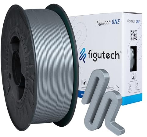 Filamento PLA 1.75mm 1kg Plata, Figutech ONE filamento 3D, precisión +/- 0.02mm, PLA optimizado para impresora 3D, alta adherencia y resistencia, fluidez mejorada