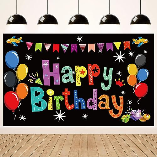 3.6x3m Toile de Fond Anniversaire Panneau de Cour coloré pour Joyeux Anniversaire Fond Photographique Baby Shower Birthday Party Décorations intérieures extérieures Bannière Photo Booth Props