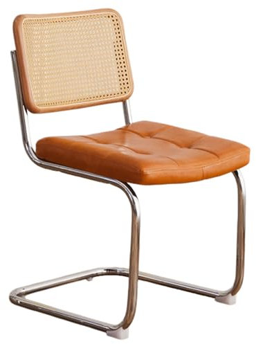 TBWFRD Hochlehner Esszimmerstuhl, PU-Leder gepolstert, Rattan-Rückenlehne, Metallbeine, Multifunktional, Bequem, Stabil, Ergonomisch, Schwarz