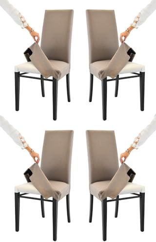 t m c s Tommychairs-4er Set Stühle Jazz mit herausnehmbarem Bezug,Struktur aus lackiertem Buchenholz Anilinfarbe Schwarz,gepolstert und mit herausnehmbarem Bezug aus Stoff in Murmeltier-Braun bezogen