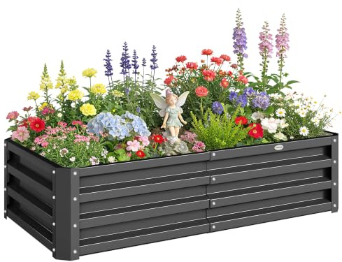 Outsunny Hochbeet Pflanzbeet mit Offenem Boden 120x60x30,5 cm Grau