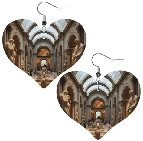 The Metropolitan Museum of Art in New York Picture Heart Earrings Pendant 2 pieces Stylish and beautiful Lightweight Dangle for Women Girls, Einheitsgröße, Leder