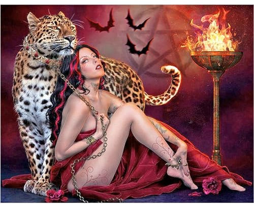 TDFERAN/50x40CM 5D DIY Diamond Painting Kit Complet Carré Adultes, Kit de Broderie Diamant 5D Animal, Diamant Peinture par Numéros pour Enfants, Décoration Murale-Tigre et Femme