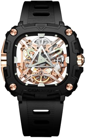 CIGA Design Automatische mechanische Uhr – X-Serie Eye of Horus Armbanduhr für Herren, Skelett-Stil, Biokeramisches Gehäuse mit Silikonbändern (Roségold), Rose Gold, Modern