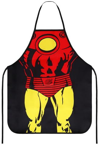 TOPWAYS Novelty Funny Apron, Kitchen Chef BBQ Baking Aprons for Men, Cooking Sexy Aprons Pinafore for Women, Prank Dress Joker Pinny Bib Secret Santa Funny Gifts (Iron Man)