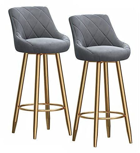 Rose Velvet Bar Stool Set of 2 with Backrest and Gold Footrest - Stylish Counter Height Seating for Kitchen Island - 65cm Upholstered Comfort