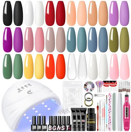 COSCELIA Nagelset Gelnägel Starterset mit UV Lampe, 15 Stück UV Nagellack Set - 3 Stück Poly Nägel Gel Base und Top Coat Elektrische Nagelfräser Gel Nägel Selber Set Komplett