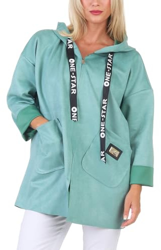 simaranda Sweatjacke Damen mit Kapuze Hoodie lange Übergangsjacke Kurzmantel uni mit Zipper 5325 (DE/NL/SE/PL, Numerisch, 36, 42, Regular, Regular, Mint)