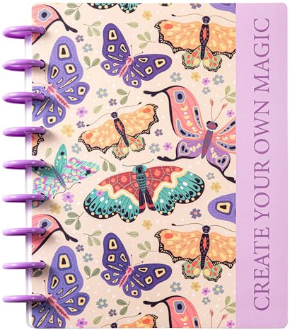 MGGAO Disc-Bound Butterfly Journal Planer für Frauen & Männer, linierte Notizbücher, 200 Seiten, College Ruled Journals Notebook für Schule Büro