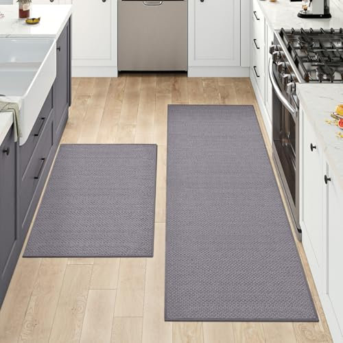 DEXI Küchenläufer rutschfest 2 Stück, Küchenteppich Waschbar, Hochwertige Küchenmatten, Teppich Läufer Flur für Küche, Terrasse & Wohnraum,61x92cm + 61x183cm, Grau