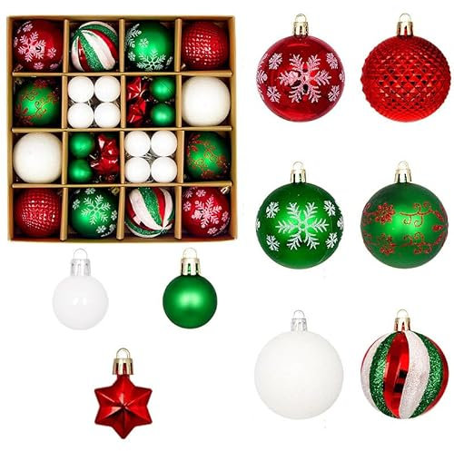 44 STK Wetterfeste Weihnachtskugeln, Bruchsichere Weihnachtsdeko Set mit Aufhänger, Mini Weihnachtskugeln mit Aufhänger, für Festival Dekore Weihnachtsbaumschmuck, Traditionelles Thema Rot Grün