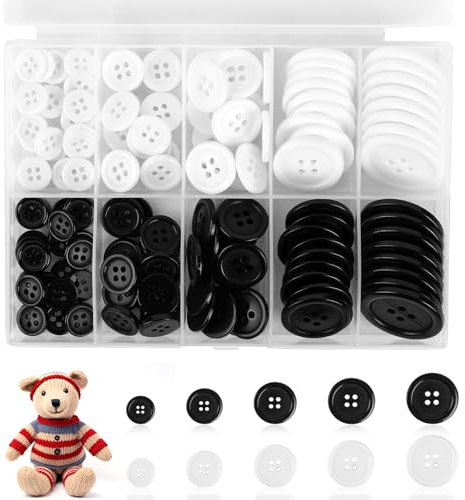 100 Stück Schwarze Weiße Knöpfe Kunstoff Bastelknöpfe 4 Loch Knöpfe Bastelknöpfe mit Aufbewahrungsbox Rund Knöpfe Gemischte Nähknöpfe Geeignet zum Kleider Nähen Mantel Hemden und DIY Dekoration