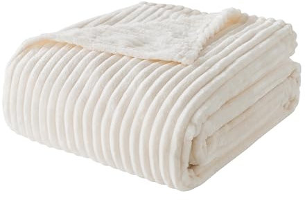 DJDEA Couverture Plaid Polaire Super Chaude, Couverture Polaire Fourrure Haute Qualité, Jeté de Canapé, Couverture à Carreaux stéréoscopiques, Parfaite comme Cadeau (Beige,150x200cm)