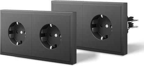 BSEED Steckdose mit Krallen, Matt Wandsteckdose Unterputz, Einbausteckdose mit Kindersicherung, Nur Horizontale Montage, C-Serie,2 Fach-2 Pack,150mm Grau