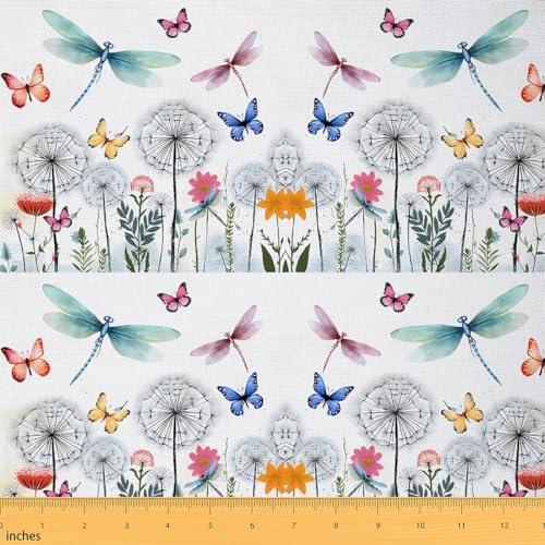 Homemissing Libelle Stoff Meterware für Stühle Dandelion Patchwork Stoffe Hübsch Schmetterling Stoff 92x150cm Weicher Dekor Bunt DIY Reupholstery Polsterstoff