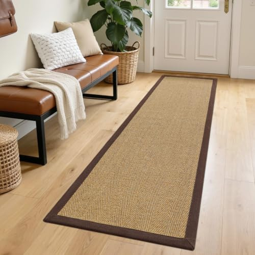DEXI Flur-Läufer, 5 x 17,8 cm, Jute, gewebter geflochtener Sisal-Läufer, rutschfest, Eingangsbereich, Bauernhaus, Läufer, Teppich für den Innenbereich, Luandry Hall Hintertür, Schlafzimmer, Natur