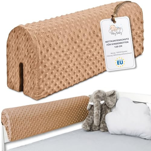 Bettkantenschutz für Kinderbetten 120 cm - Schutz für Bettrahmen Baby Bett rausfallschutz für boxspringbett bettgitter mit Bezug Kantenschutz Kinder Babybett Beige