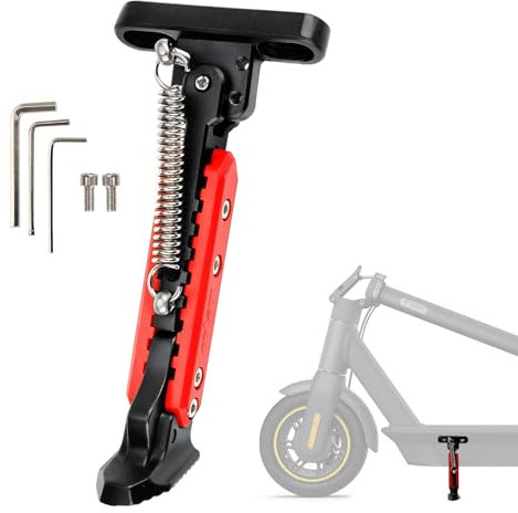 MGDC Schwarz Rot Metall E Scooter Ständer - Scooter Kickstand für Segway Ninebot Max G30/G30D/G30LP/G30LE/G30E Elektro-Scooter, Höhenverstellbar Parken Stand Stark und Robust